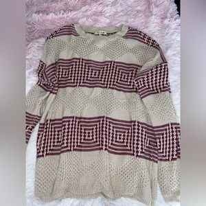 Beige with Burgundy Design Pullover Sweater